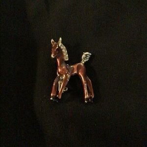 Enamel Pony Brooch w Rhinestones